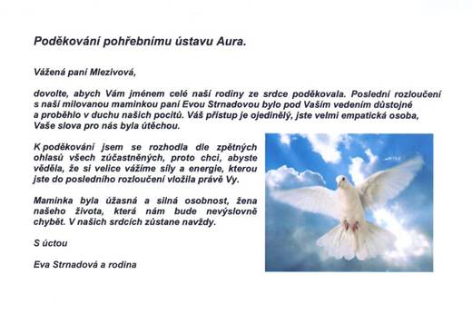 Poděkování Pohřební službě AURA Trutnov