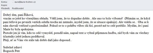 Poděkování Pohřební službě AURA Trutnov