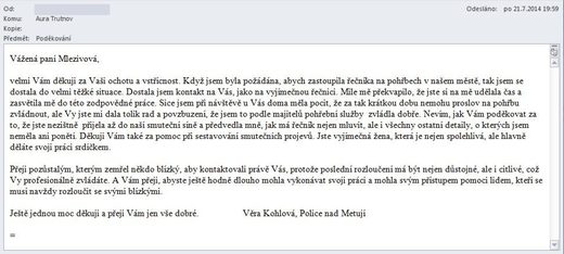 Poděkování Pohřební službě AURA Trutnov