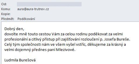 Poděkování Pohřební službě AURA Trutnov