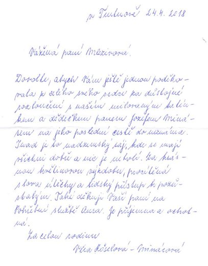 Poděkování Pohřební službě AURA Trutnov