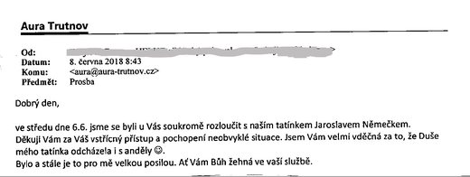 Poděkování Pohřební službě AURA Trutnov
