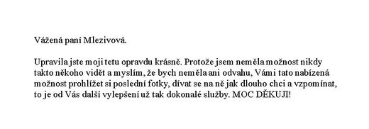 Poděkování Pohřební službě AURA Trutnov