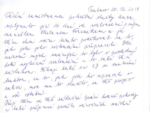 Poděkování Pohřební službě AURA Trutnov